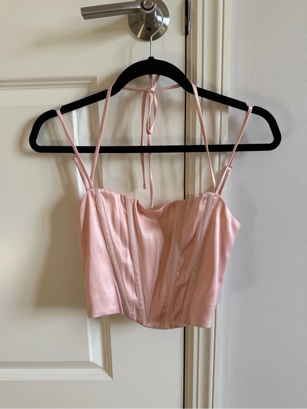 Blush Pink Satin Corset Crop Top